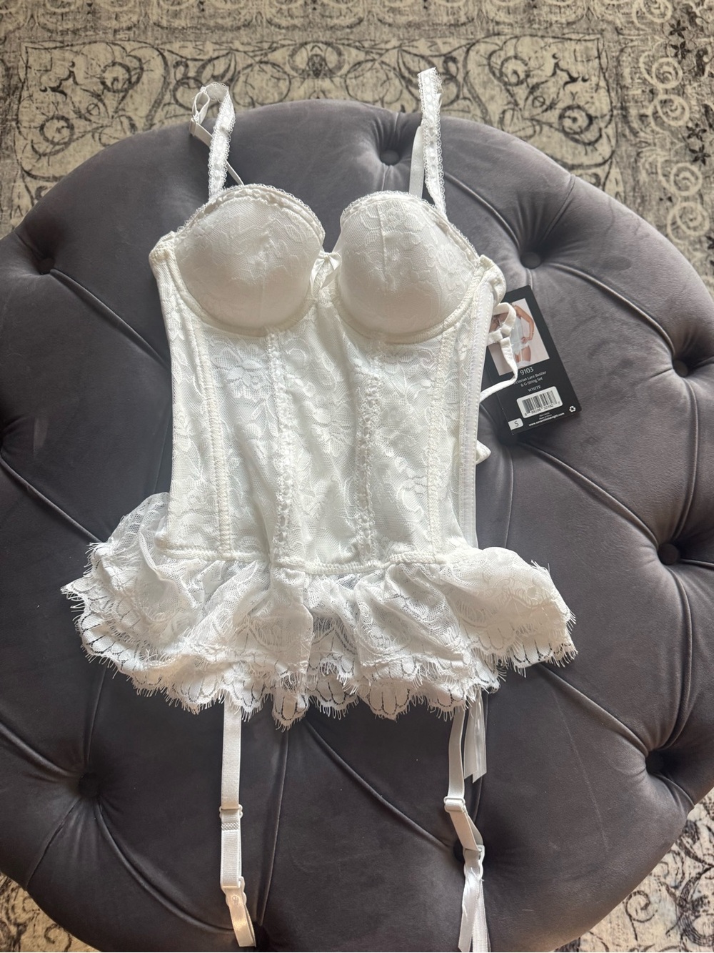 Victorian Lace Bustier Corset Top & G string set - White